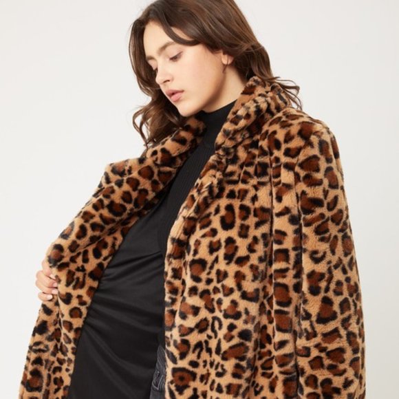 *ONLY 1 LEFT* Open Front Leopard Print Faux Fur Teddy Coat - Picture 9 of 10